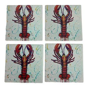 4 Bernard Crawfish Cajun Louisiana Absorbent Stone Cork Back Coaster Set NEW
